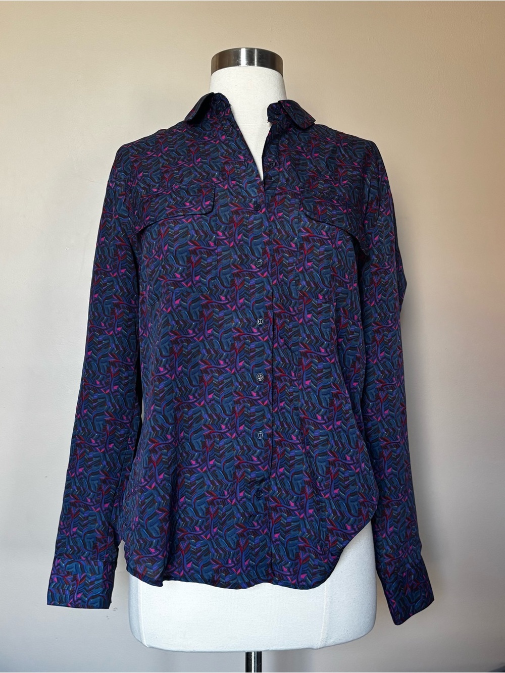 Printed Navy & Purple Button-Down Shirt - Picture 1 of 2